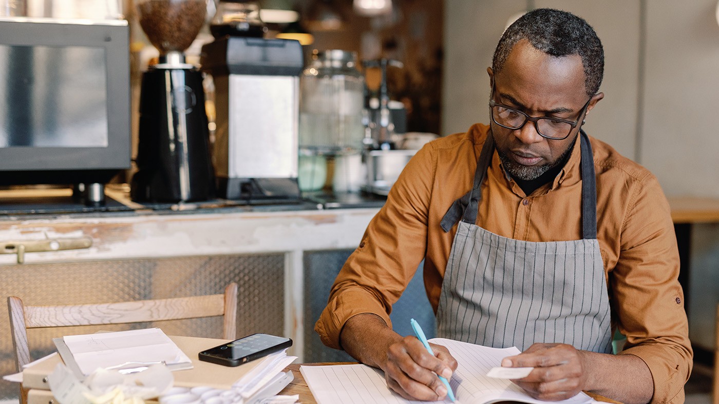 Small Business Owner Working on Taxes